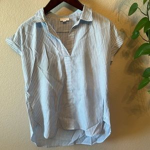 J.jill Henley Neckline Dolman Striped White And Blue Shirt